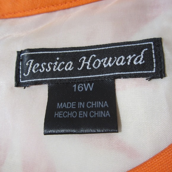 Jessica Howard Linen Shift Dress 16W Orange Floral Halter Beaded Y2k Tropical - Picture 8 of 9